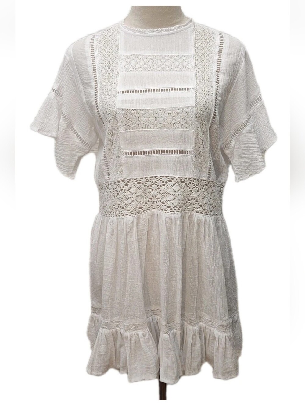 SNDYS Everyday White Cotton Lace Boho Babydoll Mini Dress Size S NWT Rd Descript